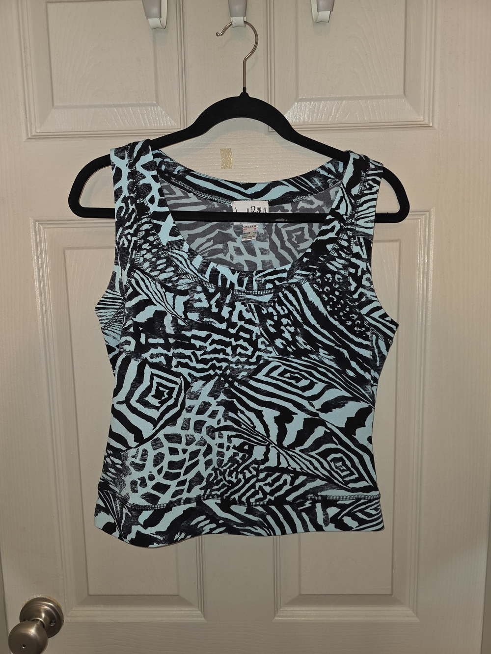 Joseph Ribkoff Light Blue & Black Animal-Print Tank